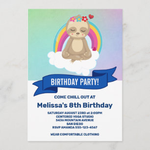 Süße meditierende Faultier-Yoga-Geburtstagsfeier Einladung