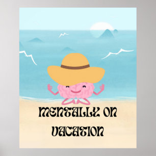 Süße meditierende Gehirn-Strand-Illustration Poster
