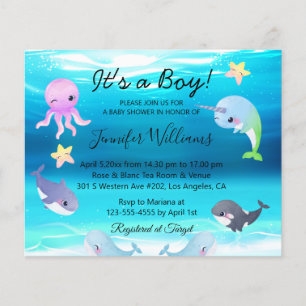 Süße Meeresbewohner Ozean-Junge-Baby-Party-Einladu Flyer