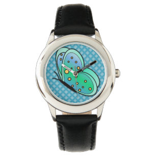 Süße Meeresschaum-grüne und gelbe Schmetterlingsuh Armbanduhr