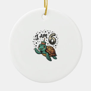 Süße Meeresschildkröte 6. Geburtstag Vintage-Shirt Keramik Ornament