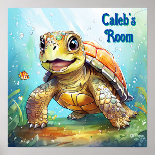 Süße Meeresschildkröte im Ozean Cartoon Personaliz Poster