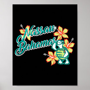 Süße Meeresschildkröte mit Blume Nassau Bahamas So Poster