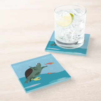 Süße Meeresschildkröte Unterwasser-Kunst Glasuntersetzer