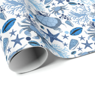 Süße Meeresschildkröten Krabben Muster Strandparty Geschenkpapier