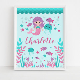 Süße Meerjungfrau personalisierte Mädchen-Kinderzi Poster