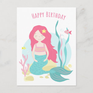 Süße Meerjungfrau Rosa und Mint Geburtstag für Mäd Postkarte