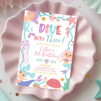 Süße Meerjungfrau-Taucheinladung zum Geburtstag Einladung