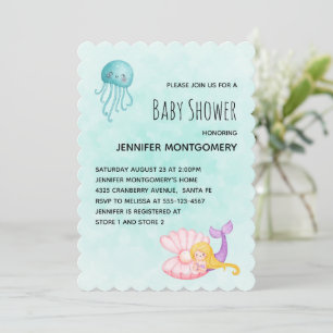 Süße Meerjungfrau unter Wasser Aquarell-Baby-Party Einladung