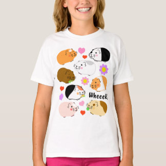 Süße Meerschweinchen mit Herzen und Blumen T-Shirt