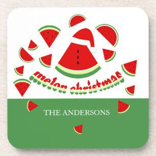 Süße Melonen Frohe Weihnachten Illustration Getränkeuntersetzer