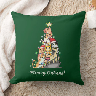 Süße Meowy Catmas Katzen Weihnachtsbaum Grün Kissen