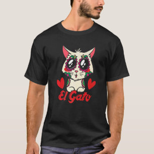 Süße mexikanische Katze El Gato Blumen Herzen Der  T-Shirt