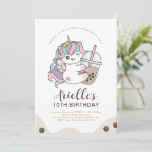 Süße Minimalistische Einhorn-Boba-Blasen-Milch-Tee Einladung