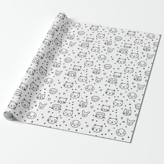 Süße minimalistische Tiergesichter Geschenkpapier (Ungerollt)