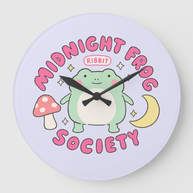 Süße Mitternachts-Frosch-Gesellschaft Kawaii Paste Große Wanduhr (Vorderseite)