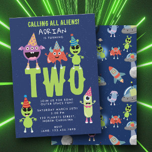 Süße moderne Alien-Monster-Space-Kinder-Geburtstag Einladung