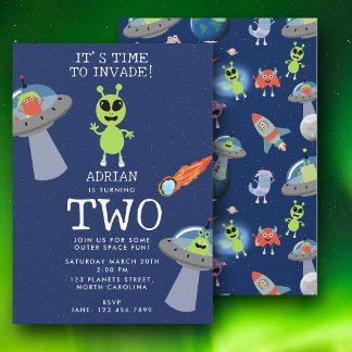 Süße moderne Alien-Monster-Space-Kinder-Geburtstag Einladung