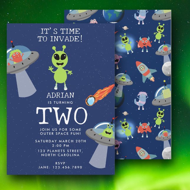 Süße moderne Alien-Monster-Space-Kinder-Geburtstag Einladung (Cute Modern Alien Monster Space Kids Birthday Invitation)