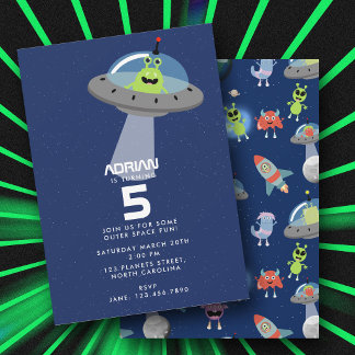 Süße moderne Alien-Monster-Space-Kinder-Geburtstag Einladung