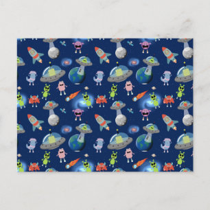 Süße moderne Alien-Monster Weltraum-Kinder-Muster Postkarte