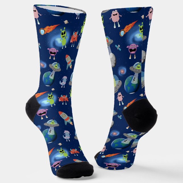 Süße moderne Alien-Monster Weltraum-Kinder-Muster Socken (Gewinkelt)