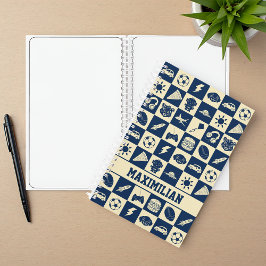 Süße moderne blaue karierte Icons Muster Jungen Sp Notizbuch