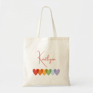 Süße moderne bunte Regenbogen-Herzen Kinder Mädche Tragetasche
