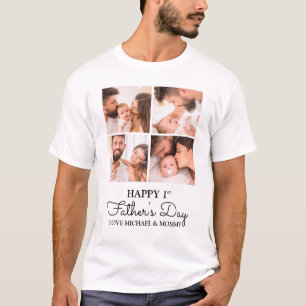 Süße moderne Collage Glücklicher erster Vatertag T-Shirt