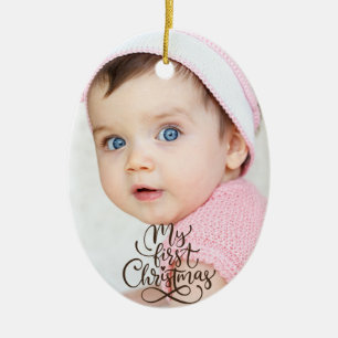 Süße moderne Erstes Weihnachten des Babys 2 Foto Keramik Ornament