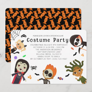 Süße moderne Halloween-Geburtstagskostümparty für Einladung