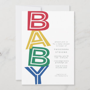 Süße moderne, knallige Primärfarben-Baby-Party Einladung