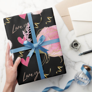 Süße moderne Liebe, du florale Herzen Schwarz Geschenkpapier