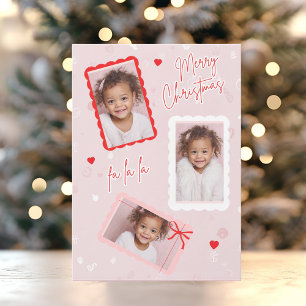 Süße moderne rosa Weihnachtsfotokarte Fa La La Feiertagskarte