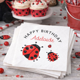 Süße moderne rote Marienkäfer Happy Birthday Custo Serviette