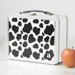 Süße moderne Schwarz-Weiß-Kuh-Muster-Monogramm Metall Brotdose