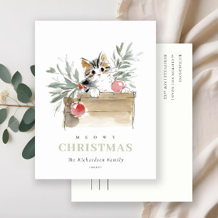 Süße moderne Wasserfarbe Meowy Weihnachtsbox Katze Feiertagspostkarte