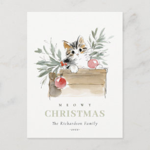 Süße moderne Wasserfarbe Meowy Weihnachtsbox Katze Feiertagspostkarte