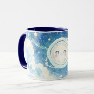 Süße Mond-in-Sternenhimmel-Wasserfarben-Tasse Tasse