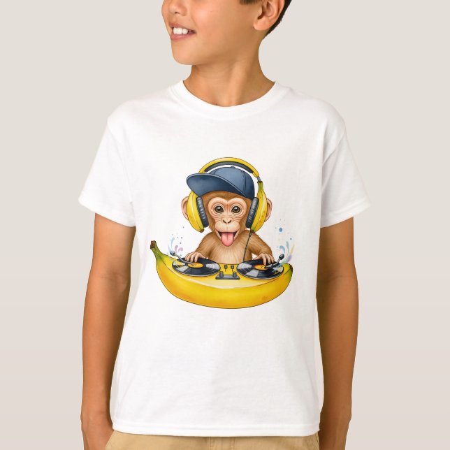 Süße Monkey-DJ-Illustration T-Shirt (Vorderseite)