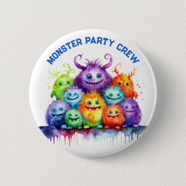 Süße Monster Kinder Geburtstagsfeier Crew Button (Vorderseite)