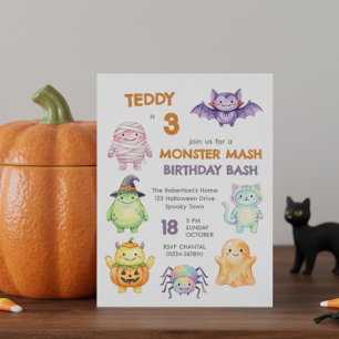 Süße Monster Mash Geburtstagsfeier Kinder Hallowee Einladung