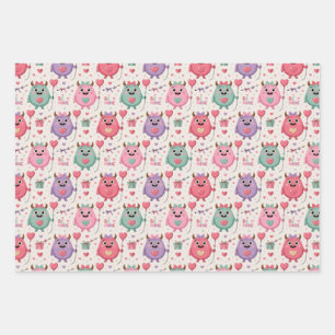 Süße Monster Valentinstag-Geschenkpapier Geschenkpapier Set