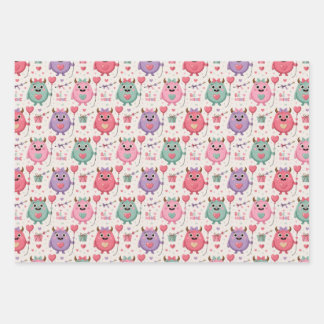 Süße Monster Valentinstag-Geschenkpapier Geschenkpapier Set