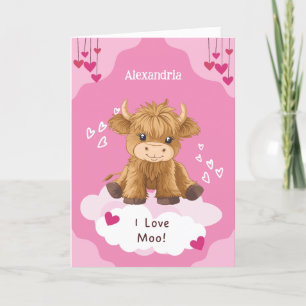 Süße Moo Highland Kuh zum Valentinstag Feiertagskarte