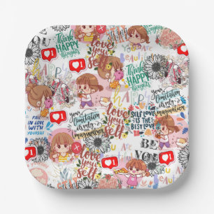 Süße Motivations-Positive-Zitat Kawaii Pappteller