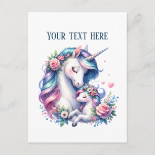 Süße Mummy Baby Einhorn Text hinzufügen Postkarte