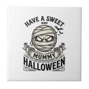 Süße Mummy Halloween Vintage Vektor Design_1 Fliese
