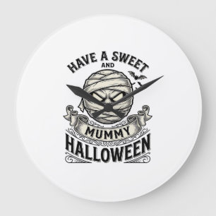 Süße Mummy Halloween Vintage Vektor Design_1 Große Wanduhr