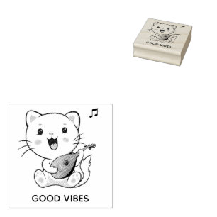 Süße musikalische getigerte Katze mit Mandoline Gummistempel